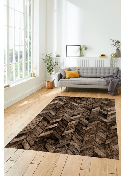 Dijital Kaymaz Taban Yıkanabilir Patchwork Desen Yolluk Mutfak Salon Halısı, Patchwork-13-Kahve,