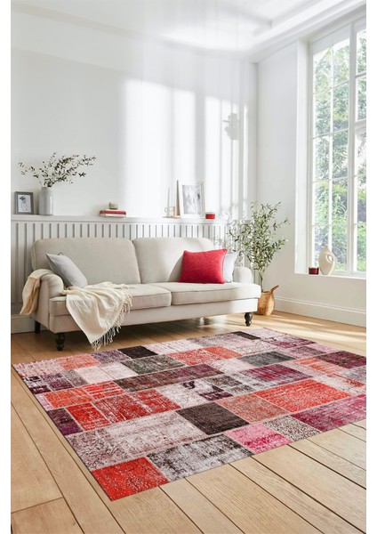Dijital Kaymaz Taban Yıkanabilir Patchwork Desen Yolluk Mutfak Salon Halısı, Patchwork-03-Kırmızı, fırsatları