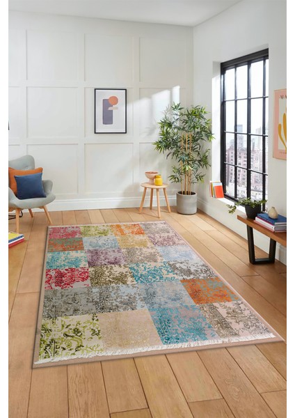 Dijital Kaymaz Taban Yıkanabilir Patchwork Desen Yolluk Mutfak Salon Halısı, Patchwork-17-Renkli,