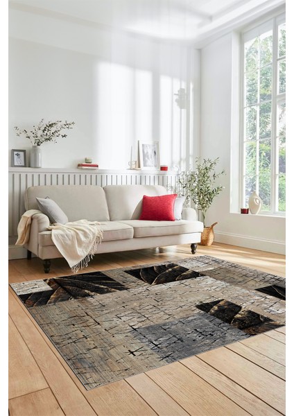 Dijital Kaymaz Taban Yıkanabilir Patchwork Desen Yolluk Mutfak Salon Halısı, Patchwork-05-Vizon, modelleri