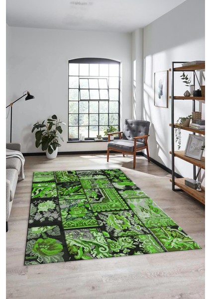 Dijital Kaymaz Taban Yıkanabilir Patchwork Desen Yolluk Mutfak Salon Halısı, Patchwork-12-Yeşil, modelleri