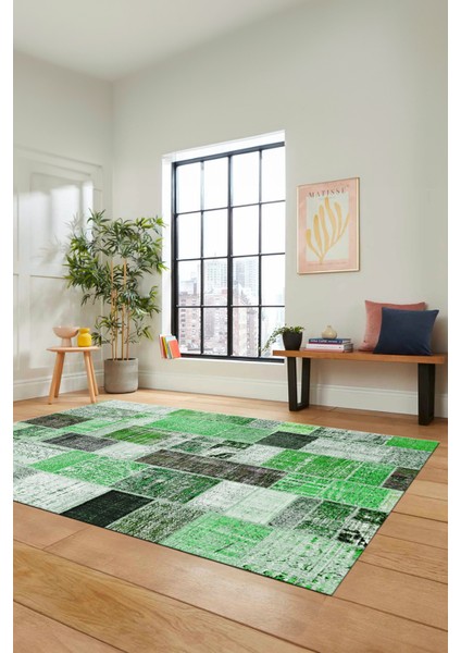Dijital Kaymaz Taban Yıkanabilir Patchwork Desen Yolluk Mutfak Salon Halısı, Patchwork-03-Yeşil, fiyatları