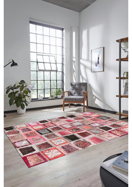 Dijital Kaymaz Taban Yıkanabilir Patchwork Desen Yolluk Mutfak Salon Halısı, Patchwork-14-Kırmızı,