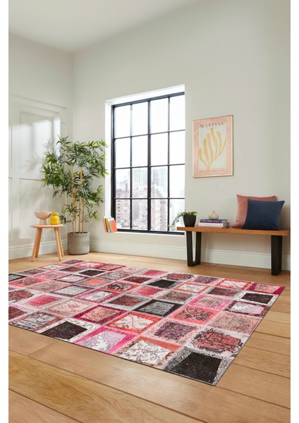 Dijital Kaymaz Taban Yıkanabilir Patchwork Desen Yolluk Mutfak Salon Halısı, Patchwork-14-Kırmızı,