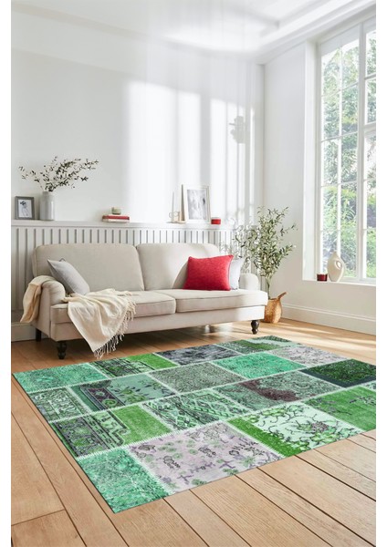 Dijital Kaymaz Taban Yıkanabilir Patchwork Desen Yolluk Mutfak Salon Halısı, Patchwork-04-Yeşil, modelleri