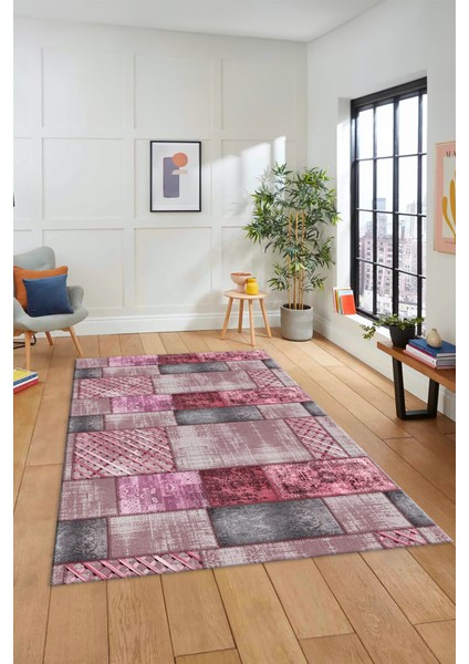 Dijital Kaymaz Taban Yıkanabilir Patchwork Desen Yolluk Mutfak Salon Halısı, Patchwork-18-Pembe, modelleri