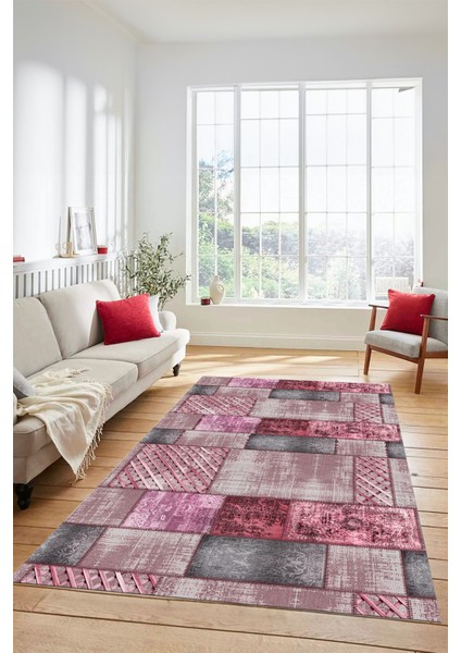 Dijital Kaymaz Taban Yıkanabilir Patchwork Desen Yolluk Mutfak Salon Halısı, Patchwork-18-Pembe, indirimleri