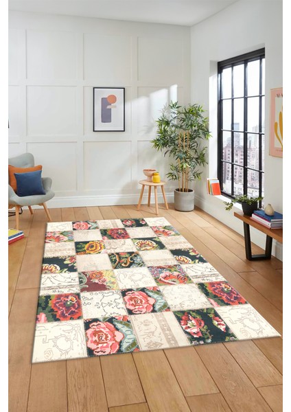 Dijital Kaymaz Taban Yıkanabilir Patchwork Desen Yolluk Mutfak Salon Halısı, Patchwork-19-Renkli,