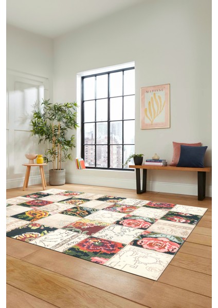 Dijital Kaymaz Taban Yıkanabilir Patchwork Desen Yolluk Mutfak Salon Halısı, Patchwork-19-Renkli,