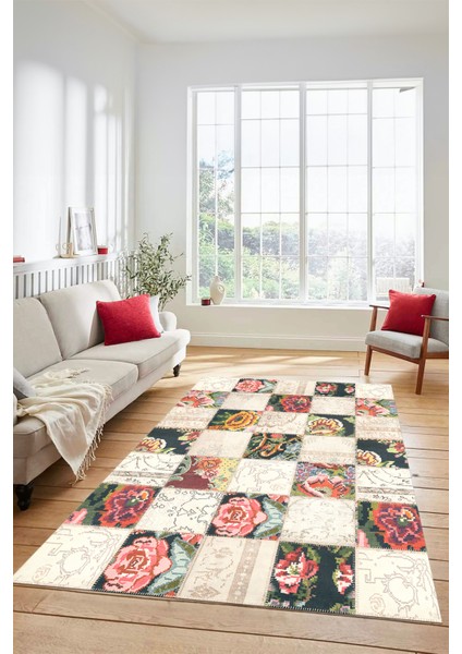 Dijital Kaymaz Taban Yıkanabilir Patchwork Desen Yolluk Mutfak Salon Halısı, Patchwork-19-Renkli,