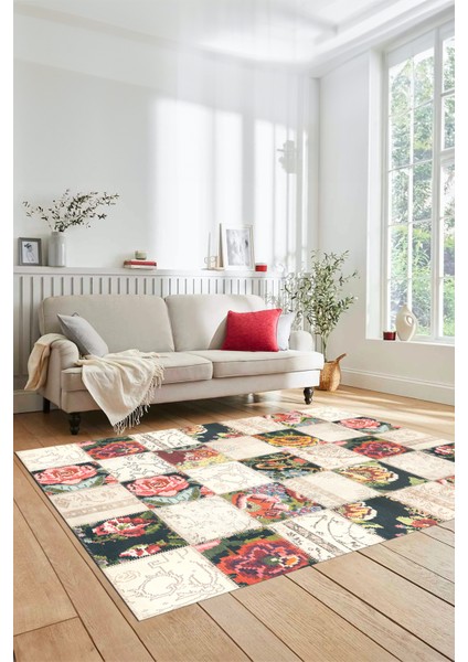 Dijital Kaymaz Taban Yıkanabilir Patchwork Desen Yolluk Mutfak Salon Halısı, Patchwork-19-Renkli,