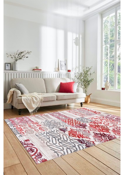 Dijital Kaymaz Taban Yıkanabilir Patchwork Desen Yolluk Mutfak Salon Halısı, Patchwork-02-Kırmızı,