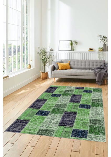 Dijital Kaymaz Taban Yıkanabilir Patchwork Desen Yolluk Mutfak Salon Halısı, Patchwork-07-Yeşil, modelleri