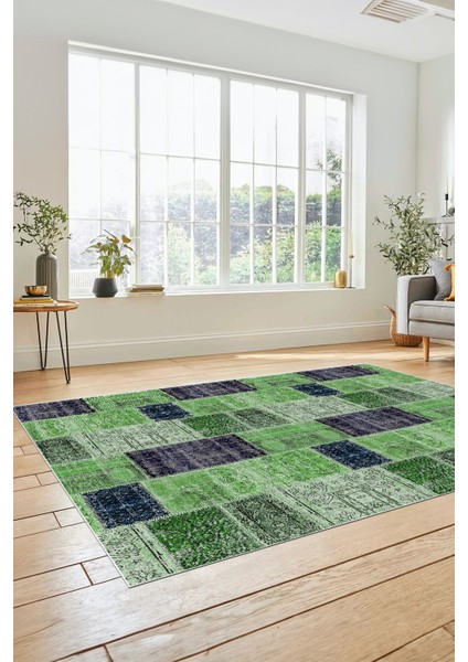 Dijital Kaymaz Taban Yıkanabilir Patchwork Desen Yolluk Mutfak Salon Halısı, Patchwork-07-Yeşil, fırsatları