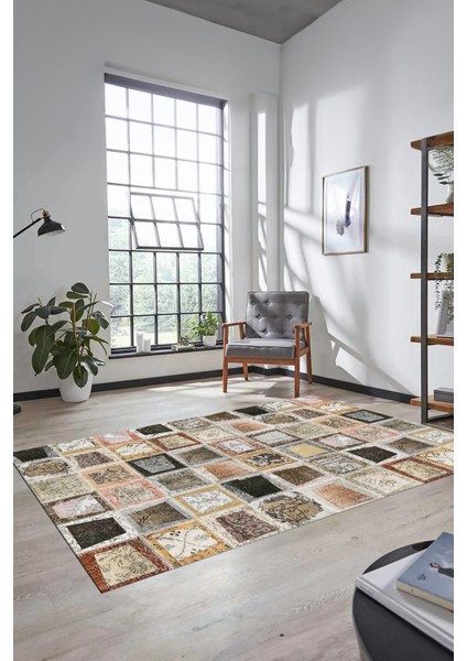 Dijital Kaymaz Taban Yıkanabilir Patchwork Desen Yolluk Mutfak Salon Halısı, Patchwork-14-Kahve, modelleri