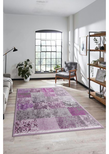 Dijital Kaymaz Taban Yıkanabilir Patchwork Desen Yolluk Mutfak Salon Halısı, Patchwork-17-Pembe,