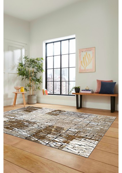 Dijital Kaymaz Taban Yıkanabilir Patchwork Desen Yolluk Mutfak Salon Halısı, Patchwork-05-Kahve,