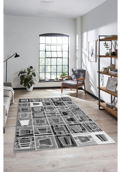 Dijital Kaymaz Taban Yıkanabilir Patchwork Desen Yolluk Mutfak Salon Halısı, Patchwork-11-Gri,
