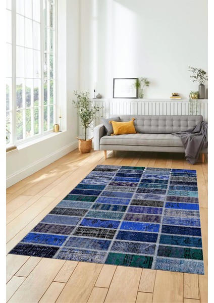 Dijital Kaymaz Taban Yıkanabilir Patchwork Desen Yolluk Mutfak Salon Halısı, Patchwork-09-Mavi, fiyatları