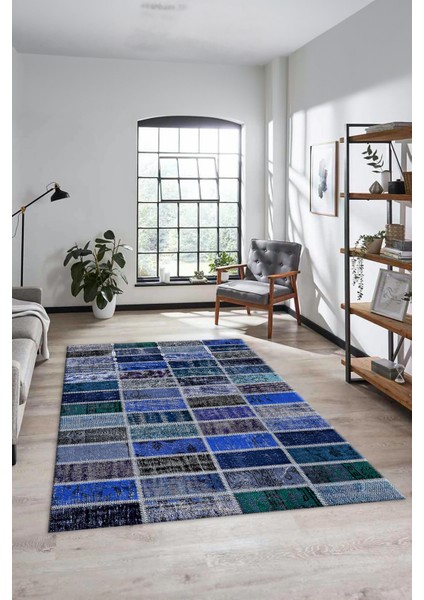 Dijital Kaymaz Taban Yıkanabilir Patchwork Desen Yolluk Mutfak Salon Halısı, Patchwork-09-Mavi, fırsatları