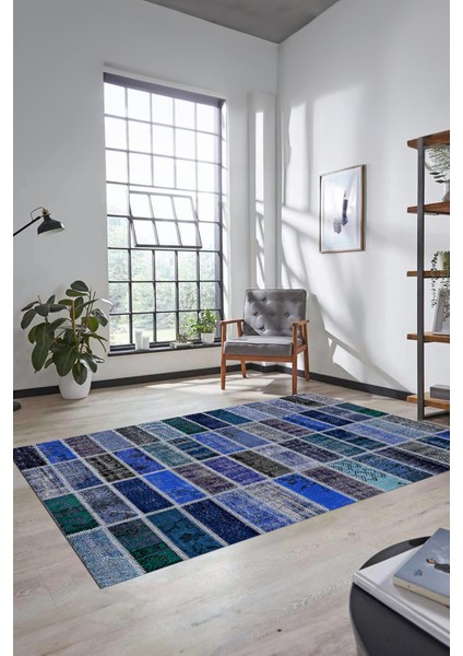 Dijital Kaymaz Taban Yıkanabilir Patchwork Desen Yolluk Mutfak Salon Halısı, Patchwork-09-Mavi, indirimleri
