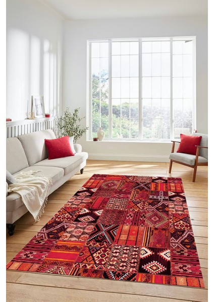 Dijital Kaymaz Taban Yıkanabilir Patchwork Desen Yolluk Mutfak Salon Halısı, Patchwork-06-Kırmızı, fiyatları