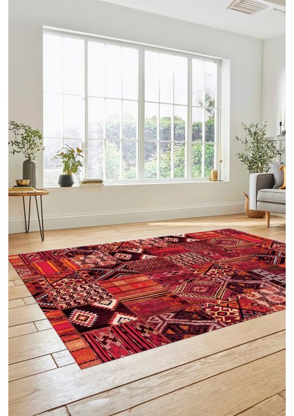 Dijital Kaymaz Taban Yıkanabilir Patchwork Desen Yolluk Mutfak Salon Halısı, Patchwork-06-Kırmızı, indirimleri
