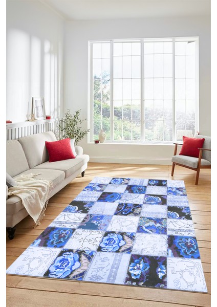 Dijital Kaymaz Taban Yıkanabilir Patchwork Desen Yolluk Mutfak Salon Halısı, Patchwork-19-Mavi, fırsatları