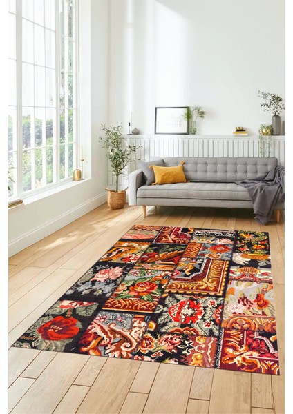 Dijital Kaymaz Taban Yıkanabilir Patchwork Desen Yolluk Mutfak Salon Halısı, Patchwork-12-Renkli,