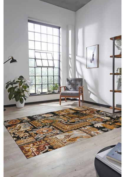 Dijital Kaymaz Taban Yıkanabilir Patchwork Desen Yolluk Mutfak Salon Halısı, Patchwork-12-Kahve,