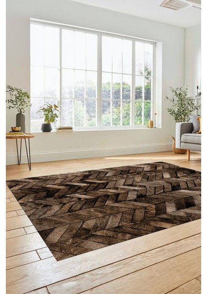 Dijital Kaymaz Taban Yıkanabilir Patchwork Desen Yolluk Mutfak Salon Halısı, Patchwork-13-Kahve,
