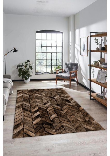Dijital Kaymaz Taban Yıkanabilir Patchwork Desen Yolluk Mutfak Salon Halısı, Patchwork-13-Kahve,
