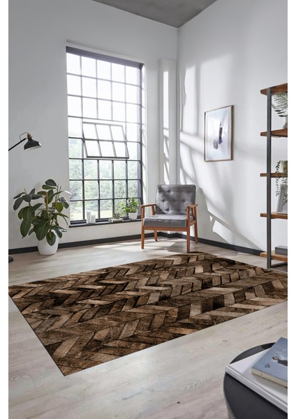 Dijital Kaymaz Taban Yıkanabilir Patchwork Desen Yolluk Mutfak Salon Halısı, Patchwork-13-Kahve,