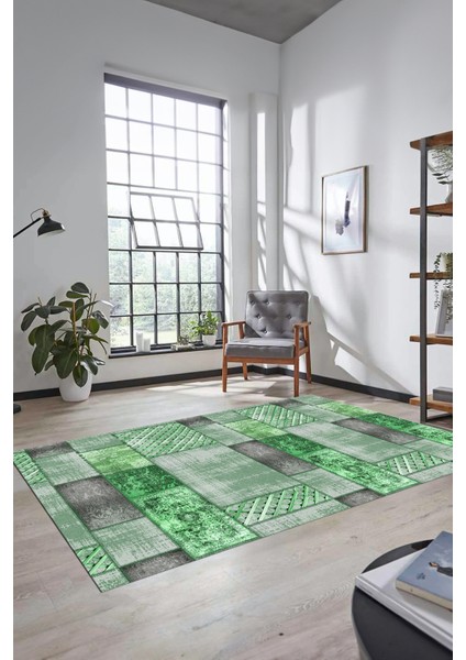 Dijital Kaymaz Taban Yıkanabilir Patchwork Desen Yolluk Mutfak Salon Halısı, Patchwork-18-Yeşil,