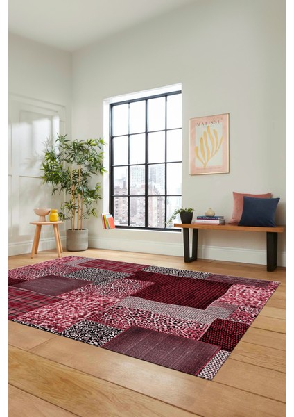 Dijital Kaymaz Taban Yıkanabilir Patchwork Desen Yolluk Mutfak Salon Halısı, Patchwork-15-Kırmızı, indirimleri