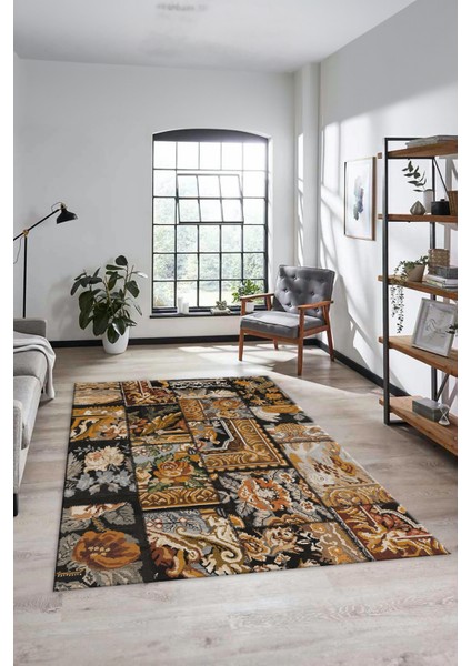 Dijital Kaymaz Taban Yıkanabilir Patchwork Desen Yolluk Mutfak Salon Halısı, Patchwork-12-Kahve,