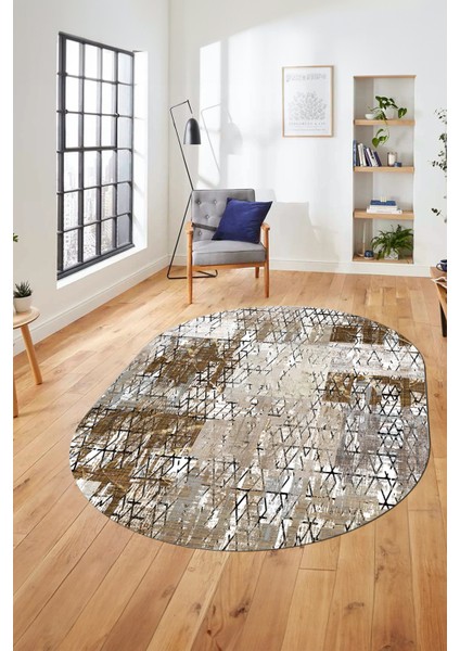 Baskılı Kaymaz Taban Yıkanabilir Patchwork Desen Oval Yolluk Salon Halısı, O-Patchwork-05-Kahve, fırsatları