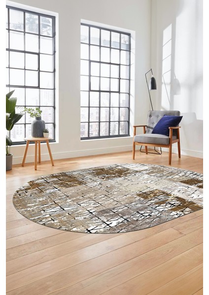 Baskılı Kaymaz Taban Yıkanabilir Patchwork Desen Oval Yolluk Salon Halısı, O-Patchwork-05-Kahve, indirimleri