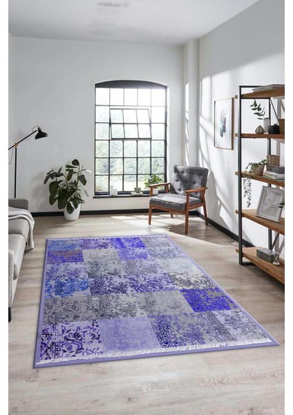 Dijital Kaymaz Taban Yıkanabilir Patchwork Desen Yolluk Mutfak Salon Halısı, Patchwork-17-Mavi,