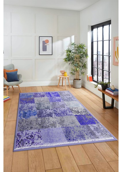 Dijital Kaymaz Taban Yıkanabilir Patchwork Desen Yolluk Mutfak Salon Halısı, Patchwork-17-Mavi, modelleri