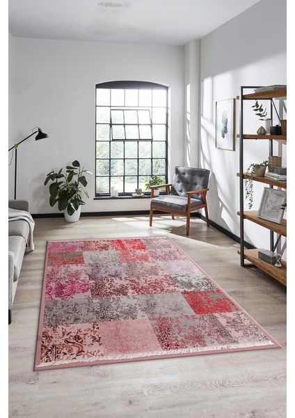 Dijital Kaymaz Taban Yıkanabilir Patchwork Desen Yolluk Mutfak Salon Halısı, Patchwork-17-Kırmızı,
