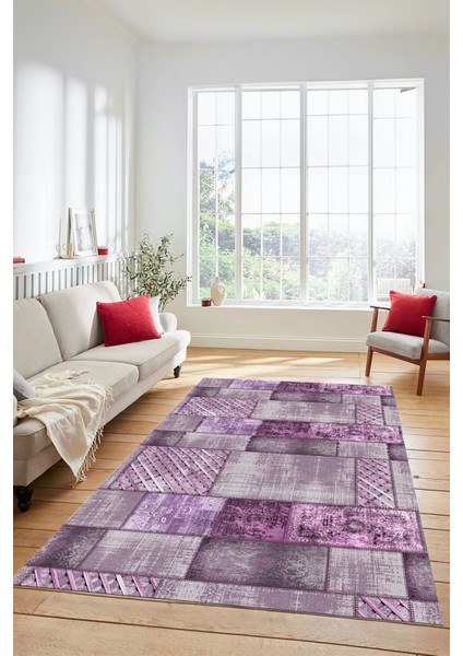Dijital Kaymaz Taban Yıkanabilir Patchwork Desen Yolluk Mutfak Salon Halısı, Patchwork-18-Mor, indirimleri