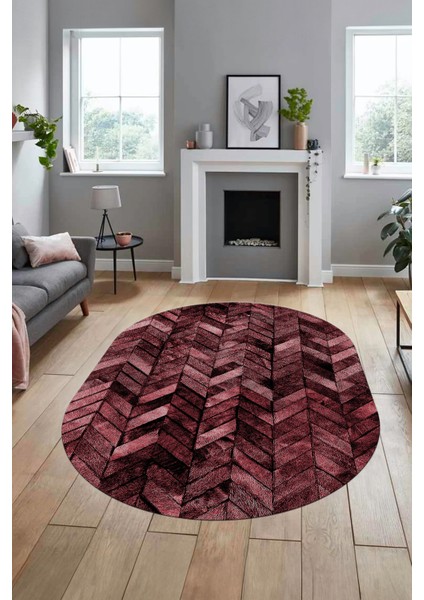 Baskılı Kaymaz Taban Yıkanabilir Patchwork Desen Oval Yolluk Salon Halısı, O-Patchwork-13-Kırmızı,