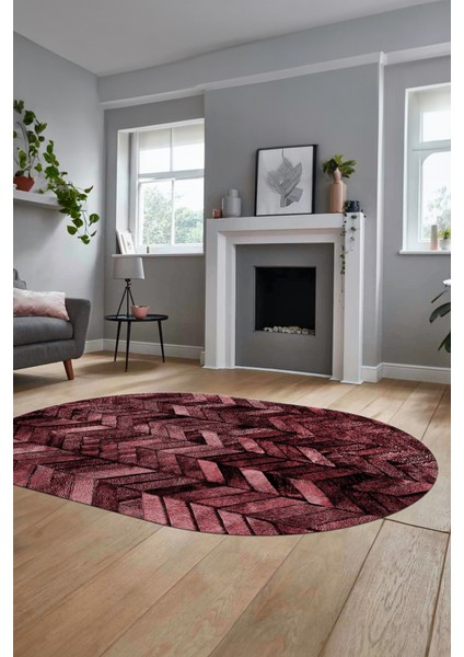 Baskılı Kaymaz Taban Yıkanabilir Patchwork Desen Oval Yolluk Salon Halısı, O-Patchwork-13-Kırmızı,