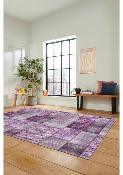 Dijital Kaymaz Taban Yıkanabilir Patchwork Desen Yolluk Mutfak Salon Halısı, Patchwork-18-Mor, fırsatları