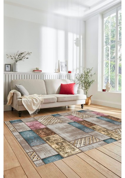 Dijital Kaymaz Taban Yıkanabilir Patchwork Desen Yolluk Mutfak Salon Halısı, Patchwork-18-Renkli,