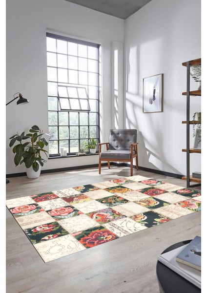 Dijital Kaymaz Taban Yıkanabilir Patchwork Desen Yolluk Mutfak Salon Halısı, Patchwork-19-Renkli,