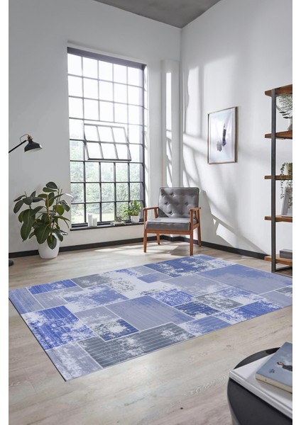 Dijital Kaymaz Taban Yıkanabilir Patchwork Desen Yolluk Mutfak Salon Halısı, Patchwork-20-Mavi,
