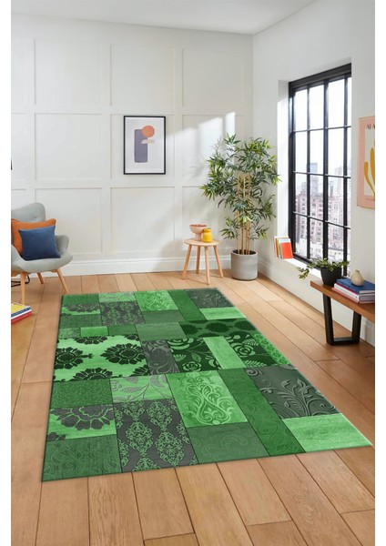 Dijital Kaymaz Taban Yıkanabilir Patchwork Desen Yolluk Mutfak Salon Halısı, Patchwork-16-Yeşil, modelleri