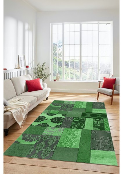 Dijital Kaymaz Taban Yıkanabilir Patchwork Desen Yolluk Mutfak Salon Halısı, Patchwork-16-Yeşil, indirimleri